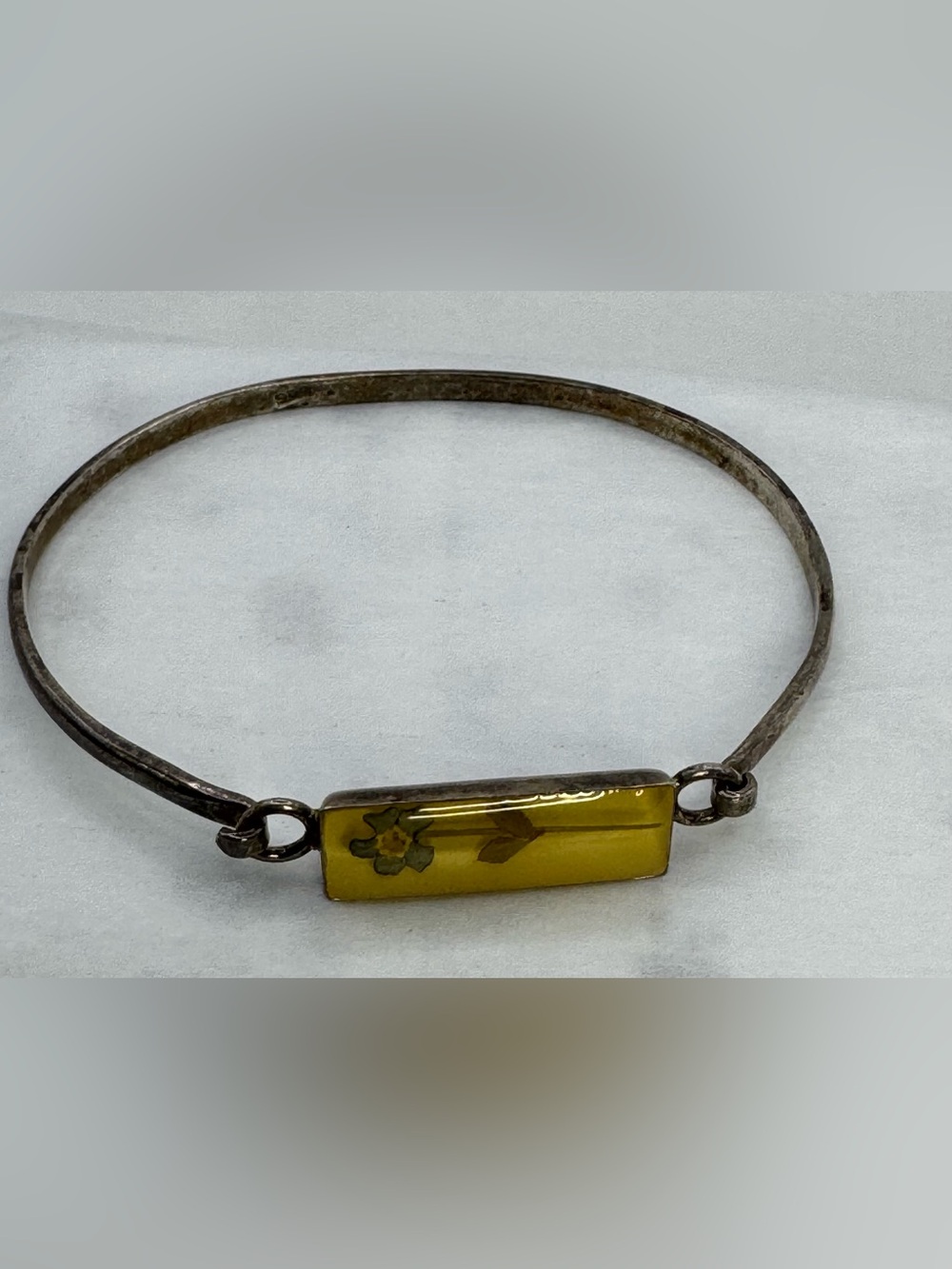 Vintage Sterling Silver Bracelet with Pressed Flower